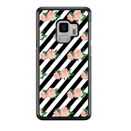 Girly Pink Rose Black Stripe Samsung Galaxy S9 Case-Plastic / Full Wrap (3D Case)-Xtracase