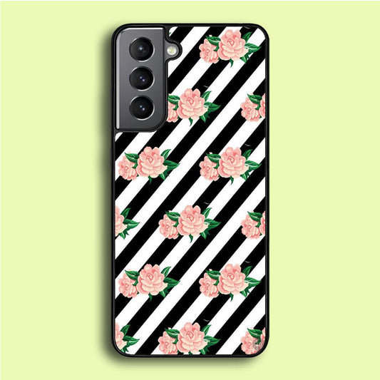 Girly Pink Rose Black Stripe Samsung Galaxy A16 Case-Rubber / White (2D Case)-Xtracase