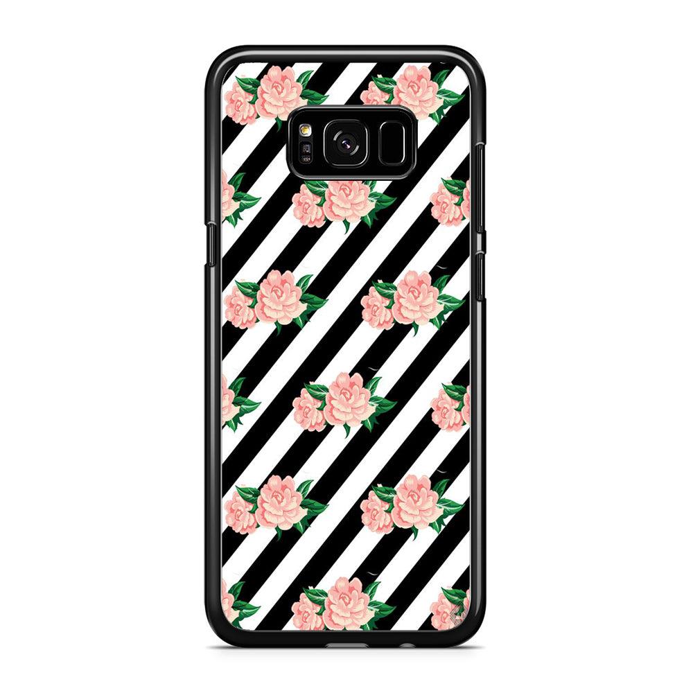 Girly Pink Rose Black Stripe Samsung Galaxy S8 Case-Rubber / Black (2D Case)-Xtracase