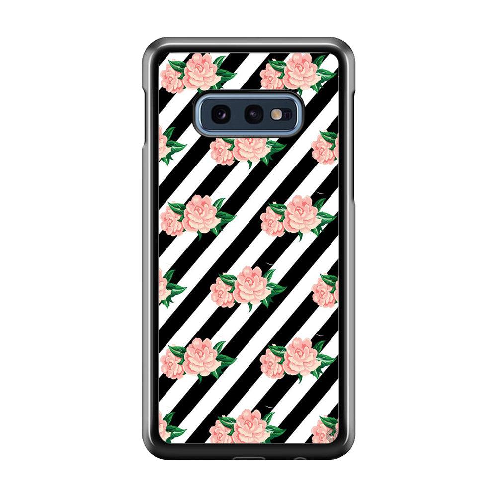 Girly Pink Rose Black Stripe Samsung Galaxy S10E Case-Plastic / Full Wrap (3D Case)-Xtracase