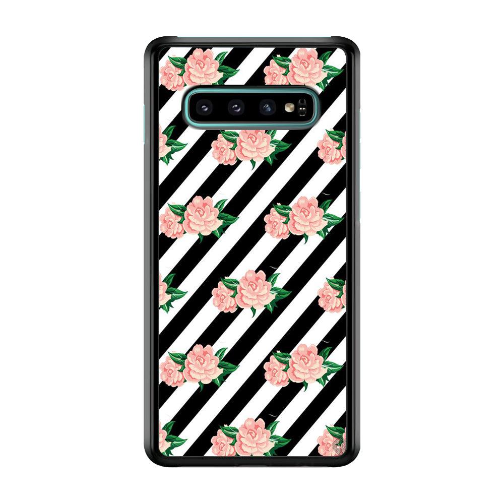 Girly Pink Rose Black Stripe Samsung Galaxy S10 Plus Case-Plastic / Full Wrap (3D Case)-Xtracase