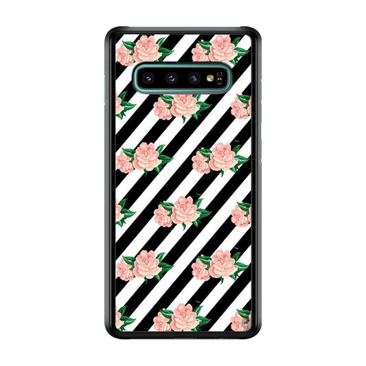 Girly Pink Rose Black Stripe Samsung Galaxy S10 Plus Case-Plastic / Full Wrap (3D Case)-Xtracase