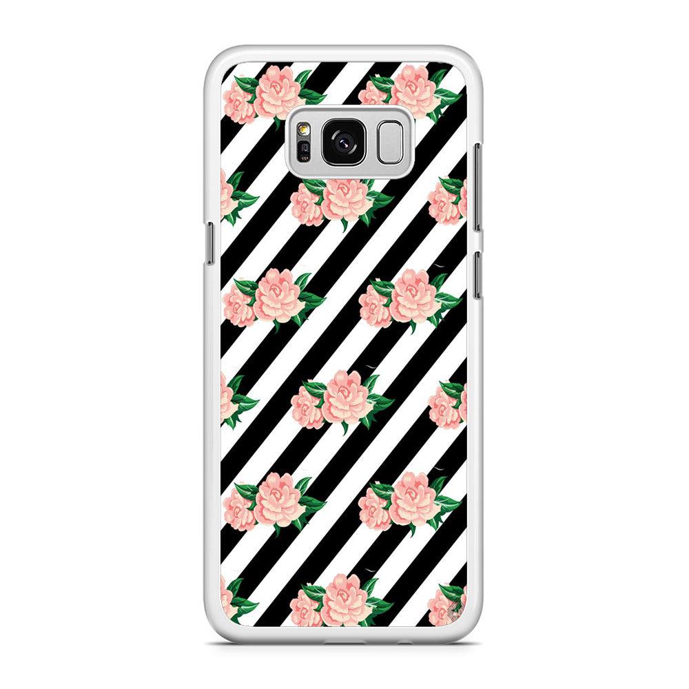 Girly Pink Rose Black Stripe Samsung Galaxy S8 Case-Rubber / White (2D Case)-Xtracase