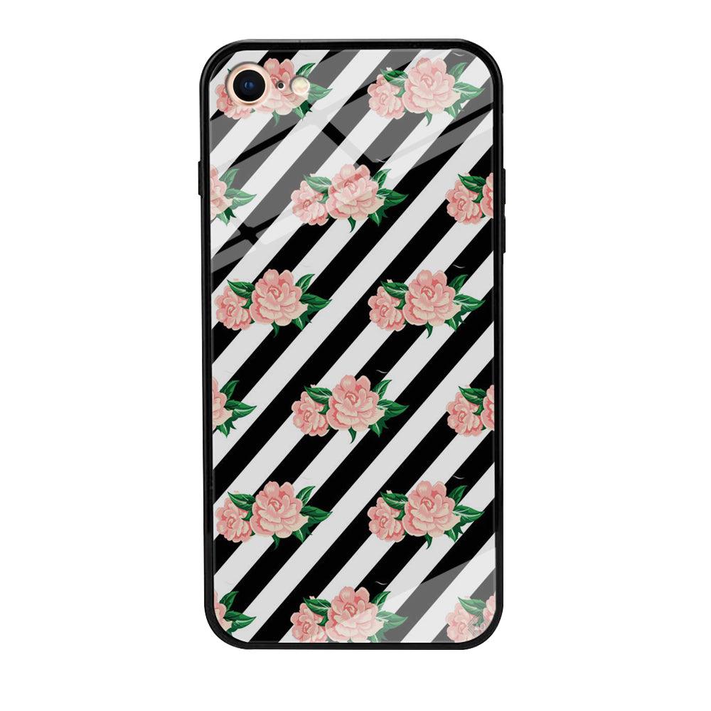Girly Pink Rose Black Stripe iPhone 8 Case-Tempered Glass Case-Xtracase