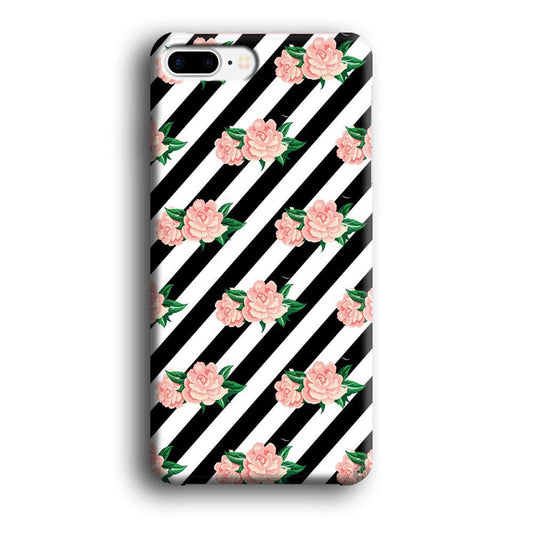 Girly Pink Rose Black Stripe iPhone 8 Plus Case-Plastic / Full Wrap (3D Case)-Xtracase