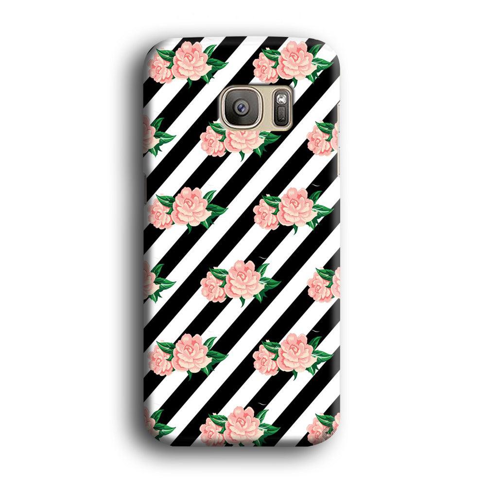Girly Pink Rose Black Stripe Samsung Galaxy S7 Edge Case-Plastic / Full Wrap (3D Case)-Xtracase