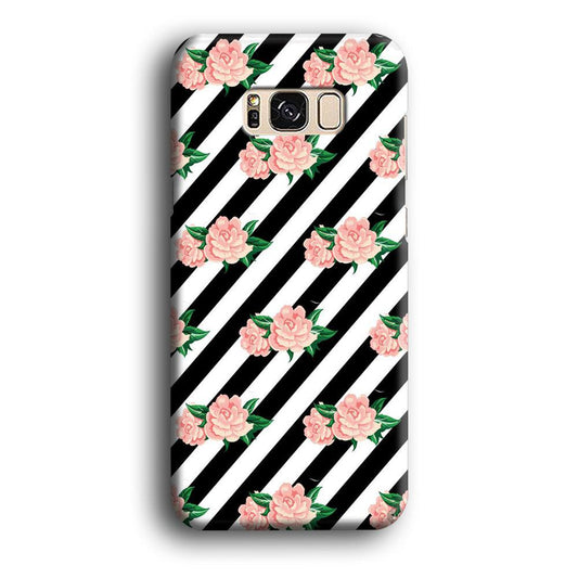 Girly Pink Rose Black Stripe Samsung Galaxy S8 Case-Plastic / Full Wrap (3D Case)-Xtracase