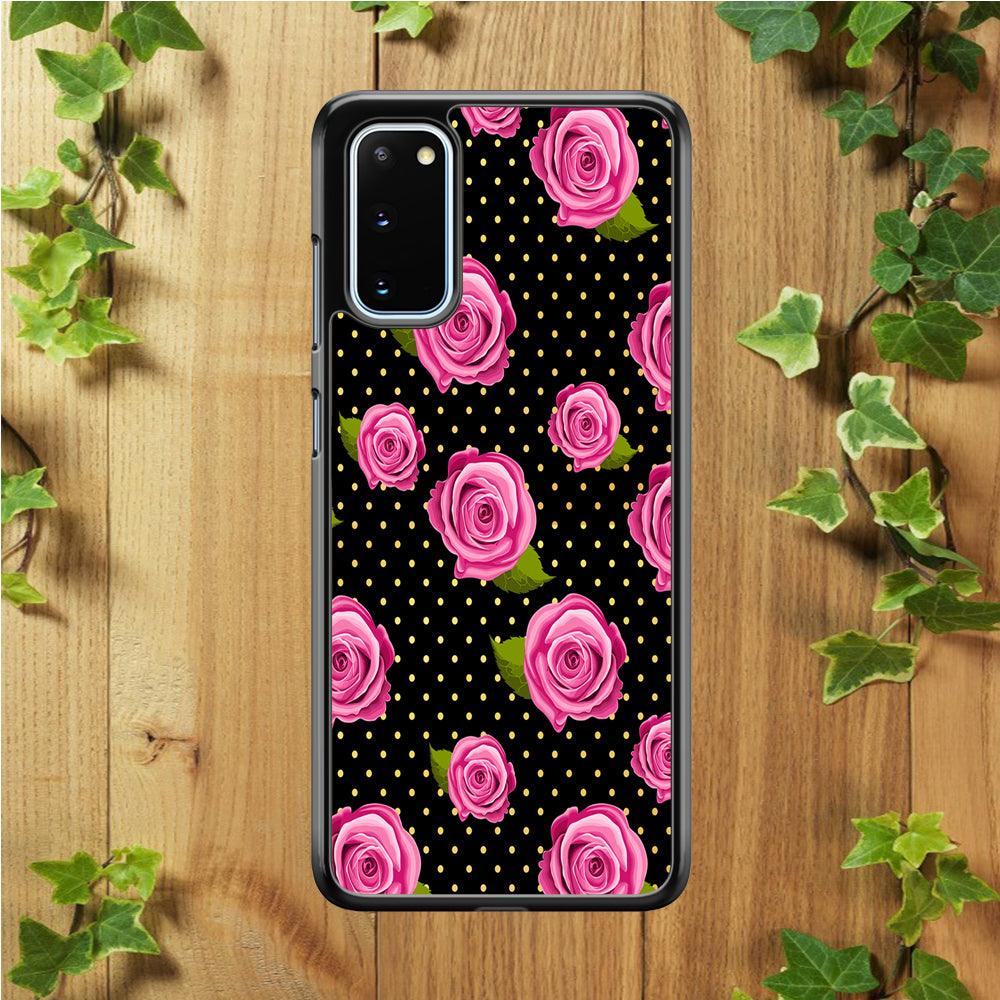 Girly Pink Rose Polka Samsung Galaxy S20 Case-Rubber / Black (2D Case)-Xtracase