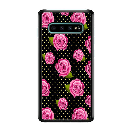 Girly Pink Rose Polka Samsung Galaxy S10 Plus Case-Plastic / Full Wrap (3D Case)-Xtracase