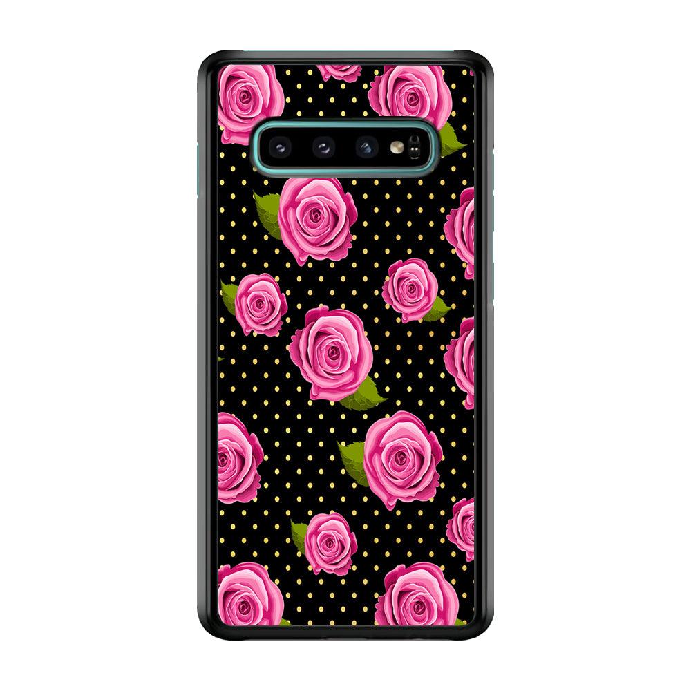 Girly Pink Rose Polka Samsung Galaxy S10 Case-Plastic / Full Wrap (3D Case)-Xtracase