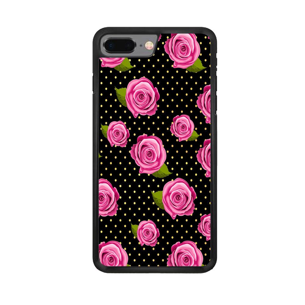 Girly Pink Rose Polka iPhone 8 Plus Case-Rubber / Black (2D Case)-Xtracase