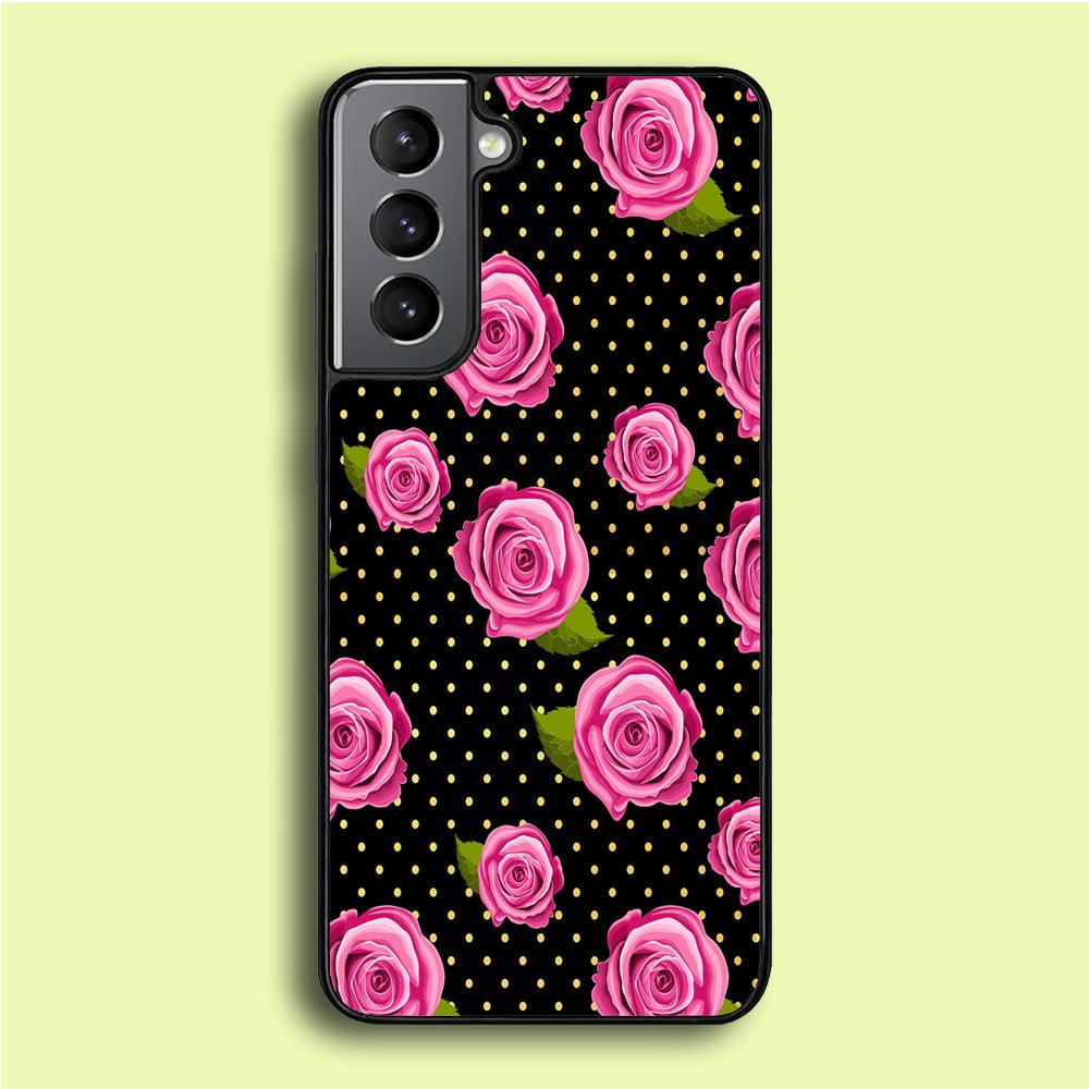 Girly Pink Rose Polka Samsung Galaxy S21 Plus Case-Rubber / Black (2D Case)-Xtracase