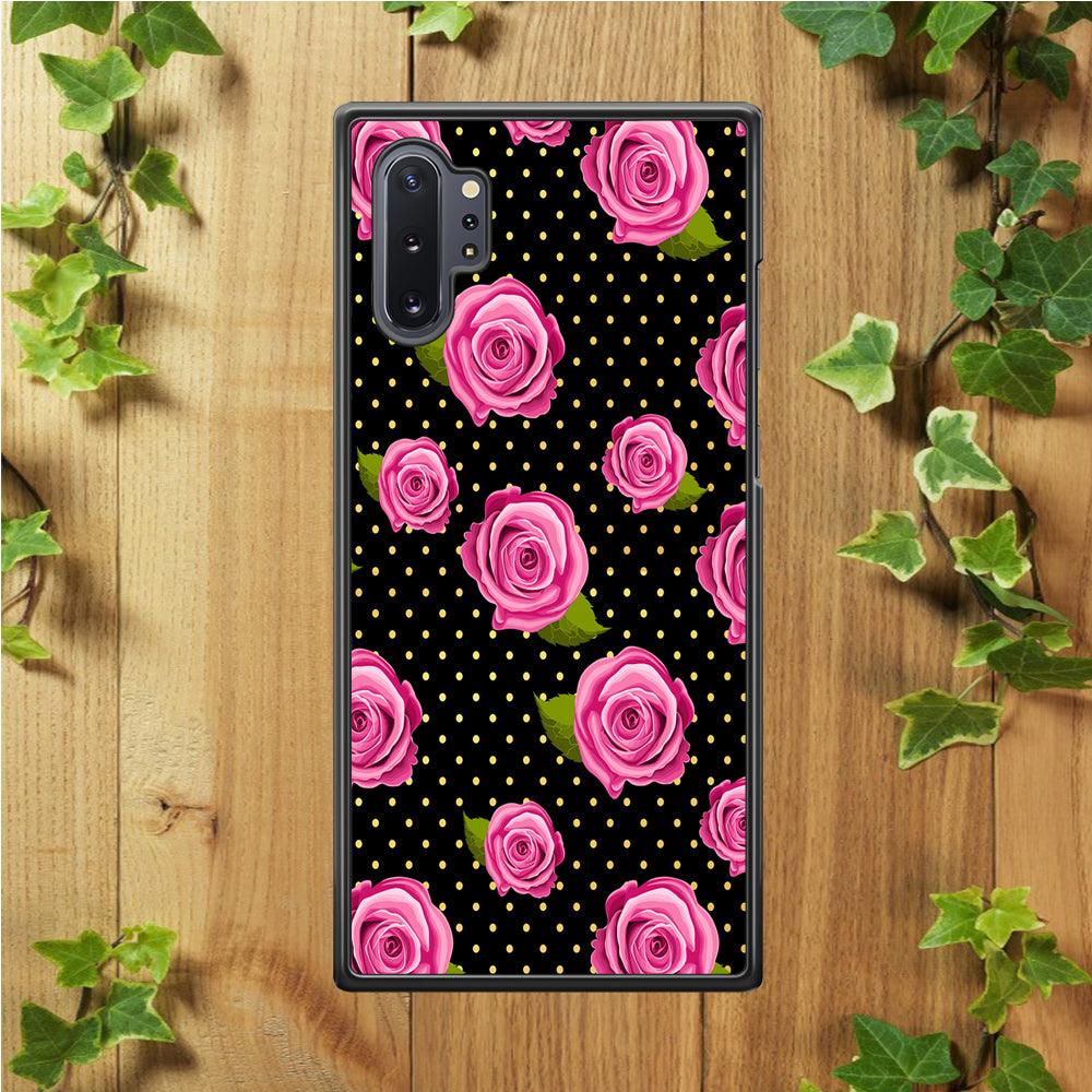 Girly Pink Rose Polka Samsung Galaxy Note 10 Plus Case-Rubber / White (2D Case)-Xtracase