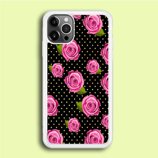 Girly Pink Rose Polka iPhone 12 Pro Case-Rubber / White (2D Case)-Xtracase