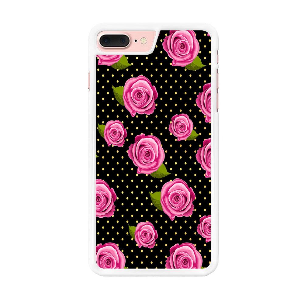 Girly Pink Rose Polka iPhone 8 Plus Case-Rubber / White (2D Case)-Xtracase