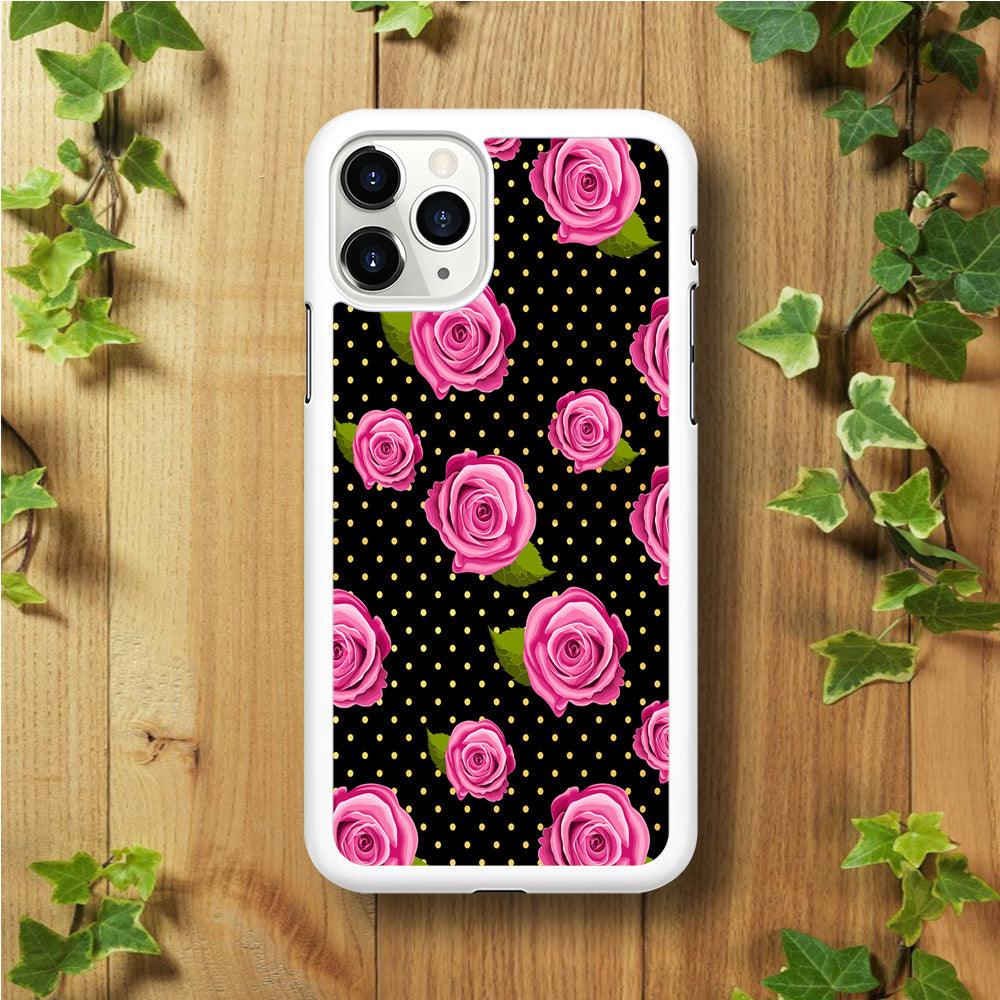Girly Pink Rose Polka iPhone 11 Pro Max Case-Rubber / White (2D Case)-Xtracase