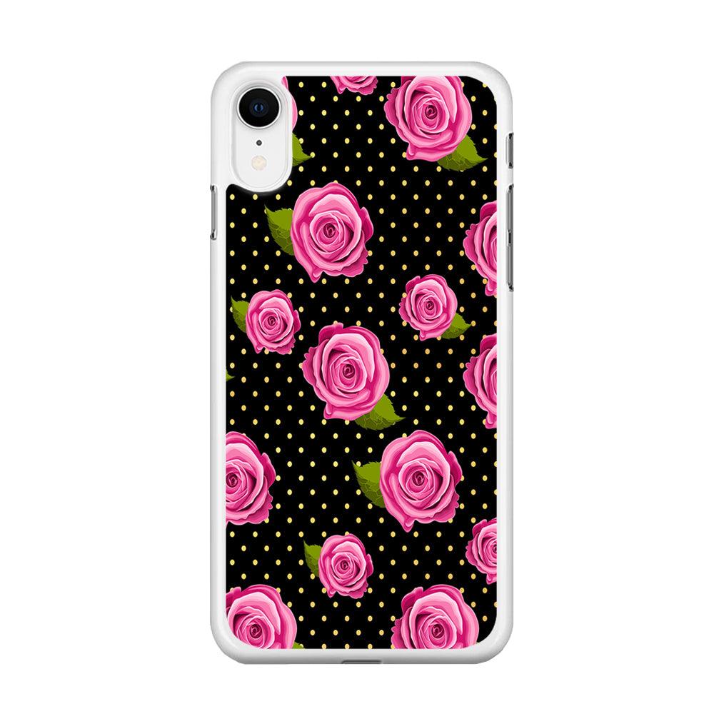 Girly Pink Rose Polka iPhone XR Case-Rubber / White (2D Case)-Xtracase
