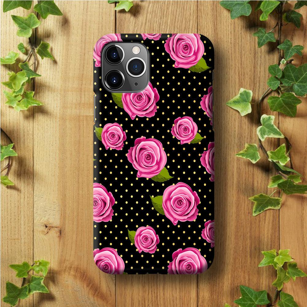 Girly Pink Rose Polka iPhone 11 Pro Max Case-Plastic / Full Wrap (3D Case)-Xtracase