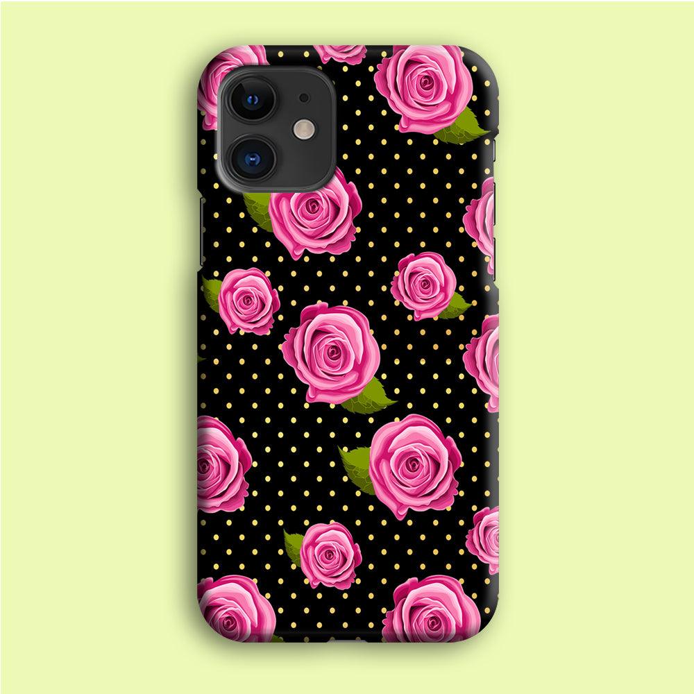 Girly Pink Rose Polka iPhone 12 Mini Case-Plastic / Full Wrap (3D Case)-Xtracase