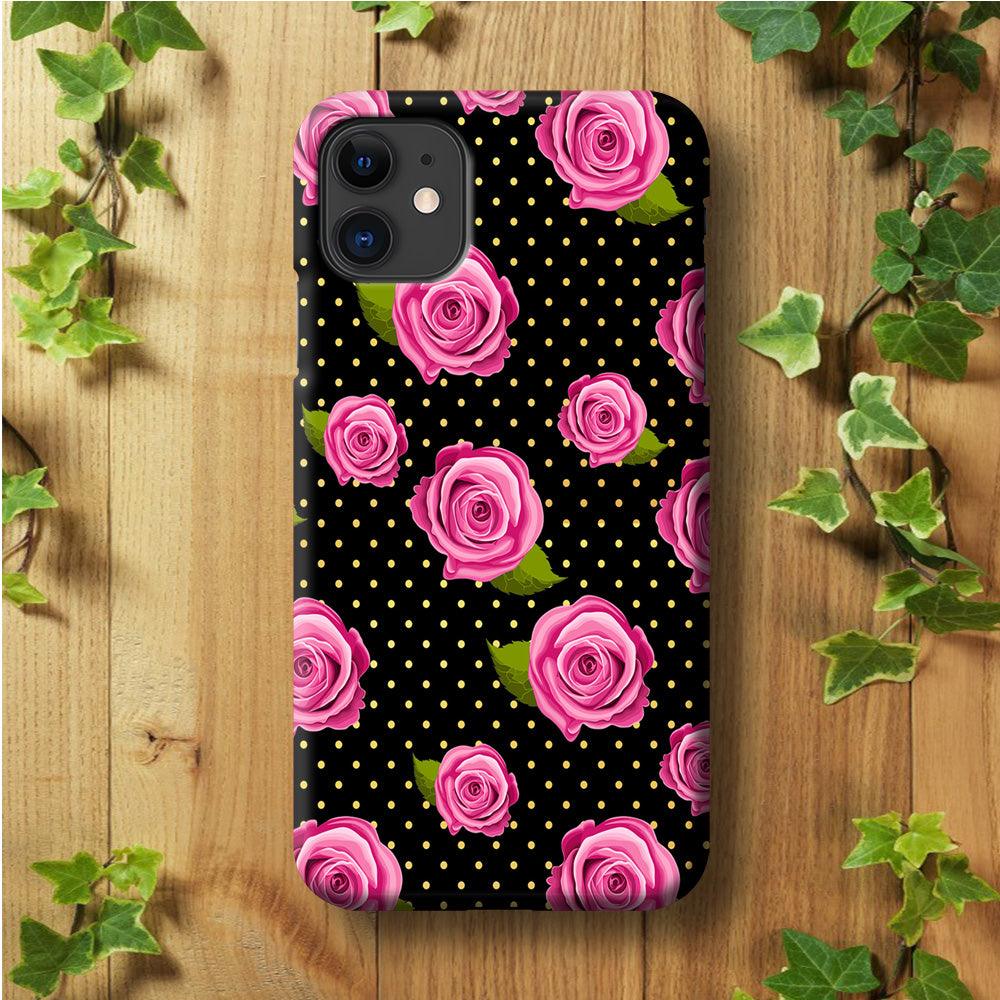 Girly Pink Rose Polka iPhone 11 Case-Plastic / Full Wrap (3D Case)-Xtracase