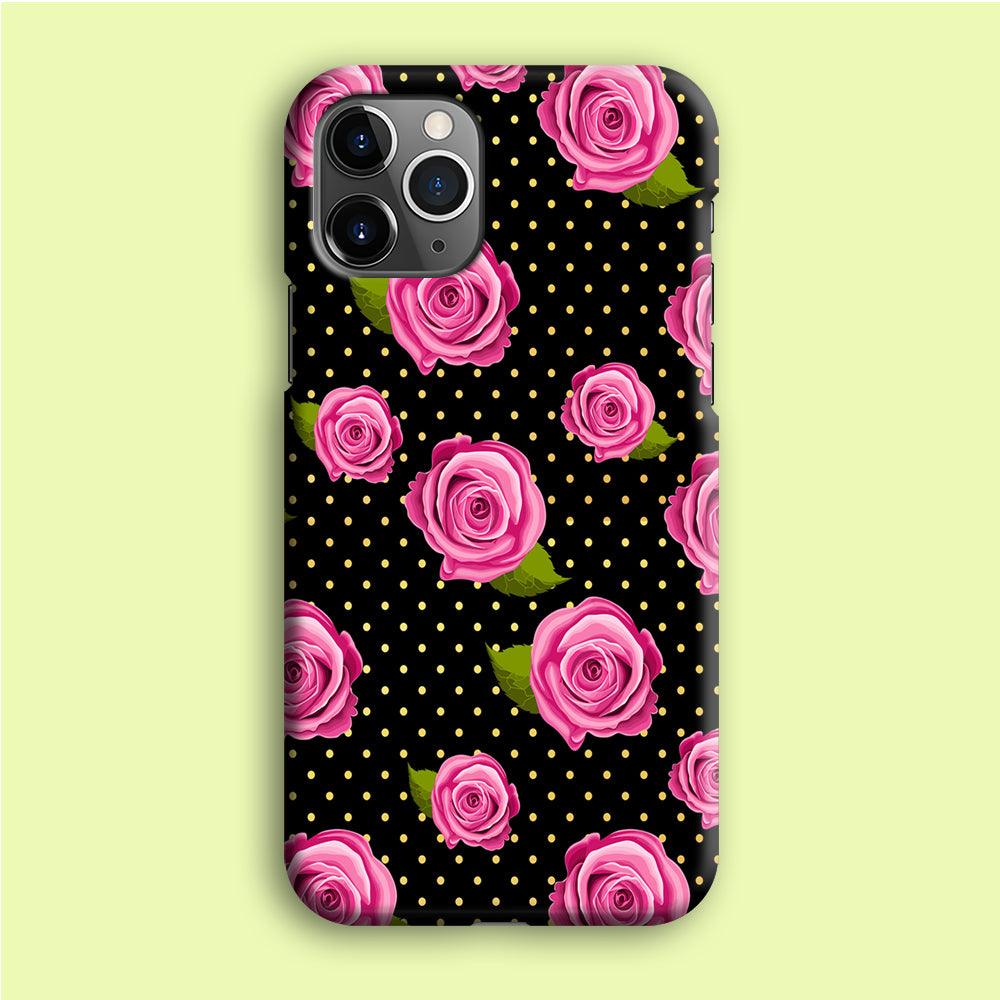 Girly Pink Rose Polka iPhone 12 Pro Case-Plastic / Full Wrap (3D Case)-Xtracase