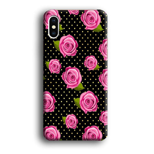 Girly Pink Rose Polka iPhone X Case-Plastic / Full Wrap (3D Case)-Xtracase