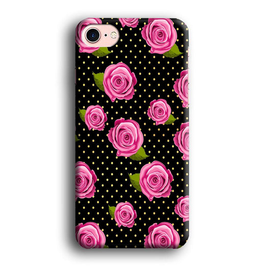 Girly Pink Rose Polka iPhone 8 Case-Plastic / Full Wrap (3D Case)-Xtracase