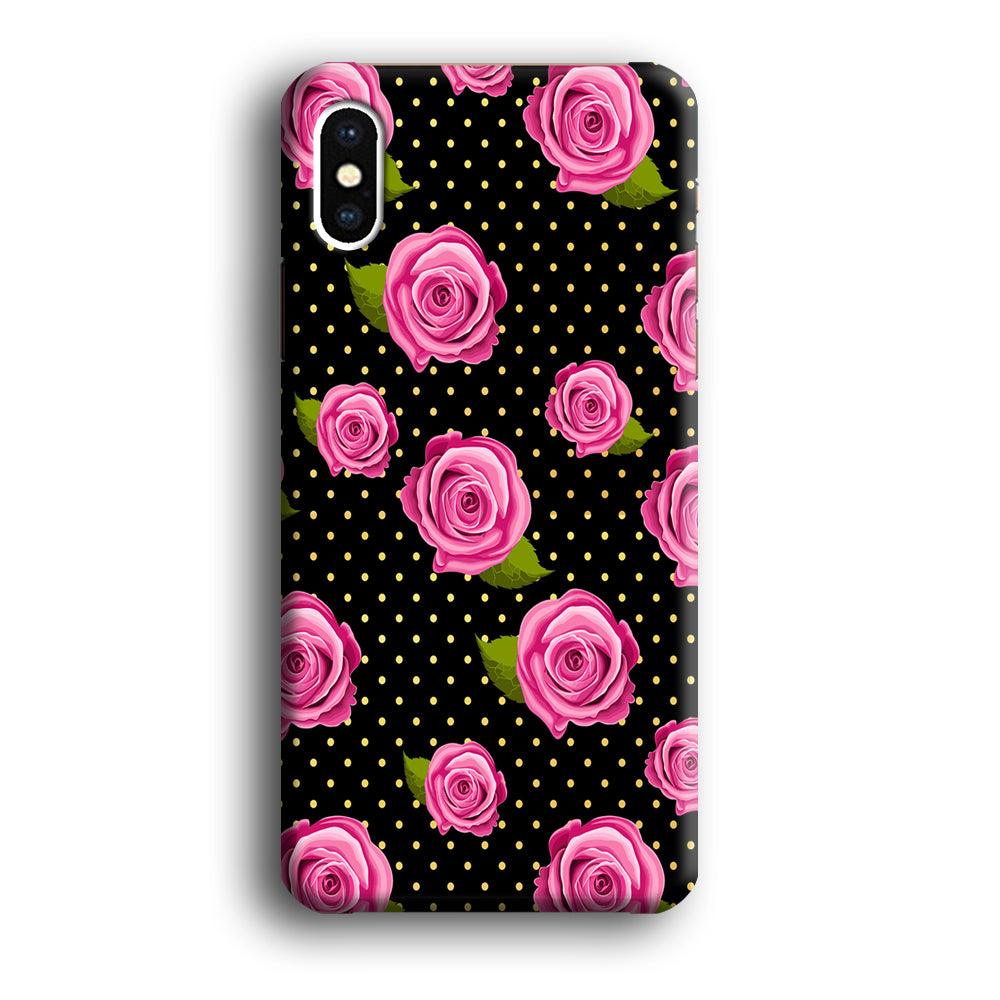 Girly Pink Rose Polka iPhone Xs Max Case-Plastic / Full Wrap (3D Case)-Xtracase