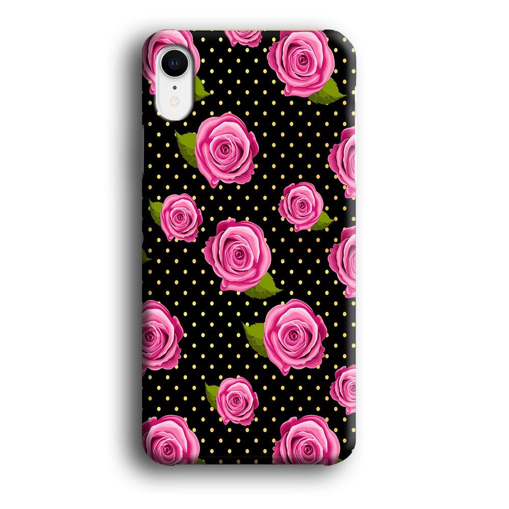 Girly Pink Rose Polka iPhone XR Case-Plastic / Full Wrap (3D Case)-Xtracase