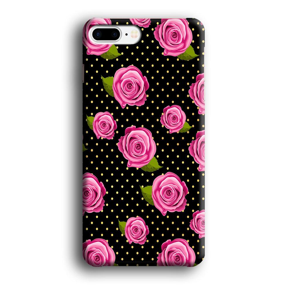 Girly Pink Rose Polka iPhone 8 Plus Case-Plastic / Full Wrap (3D Case)-Xtracase