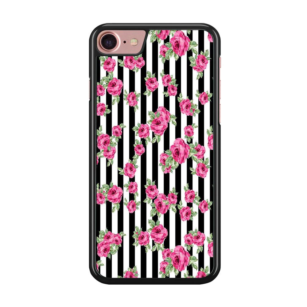 Girly Pink Rose Strip iPhone 7 Case-Rubber / Black (2D Case)-Xtracase