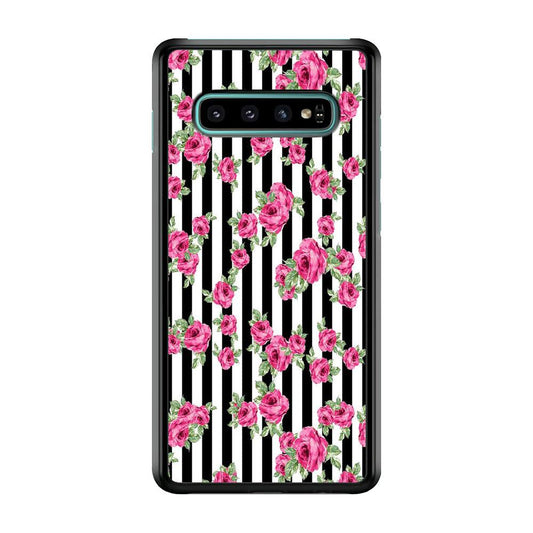 Girly Pink Rose Strip Samsung Galaxy S10 Case-Plastic / Full Wrap (3D Case)-Xtracase