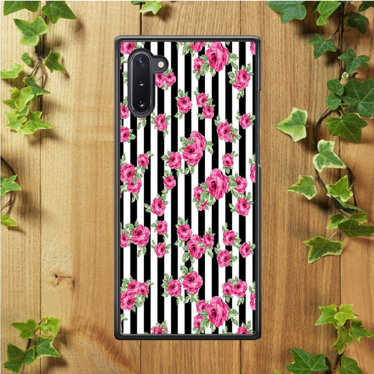 Girly Pink Rose Black Stripe Samsung Galaxy Note 10 Case-Plastic / Full Wrap (3D Case)-Xtracase