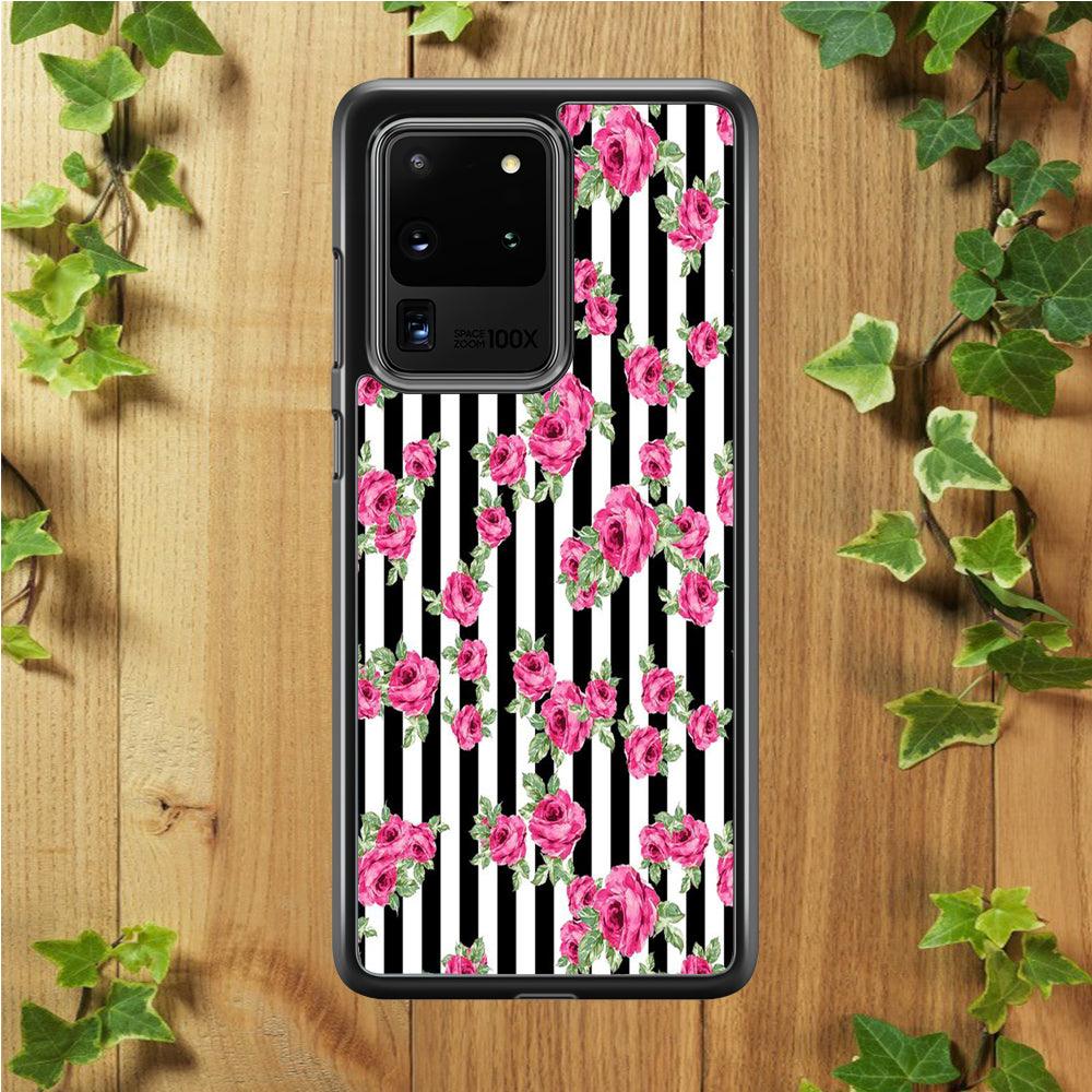Girly Pink Rose Strip Samsung Galaxy S20 Ultra Case-Rubber / White (2D Case)-Xtracase