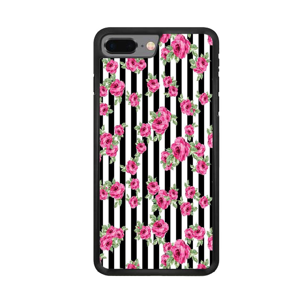 Girly Pink Rose Strip iPhone 7 Plus Case-Rubber / Black (2D Case)-Xtracase