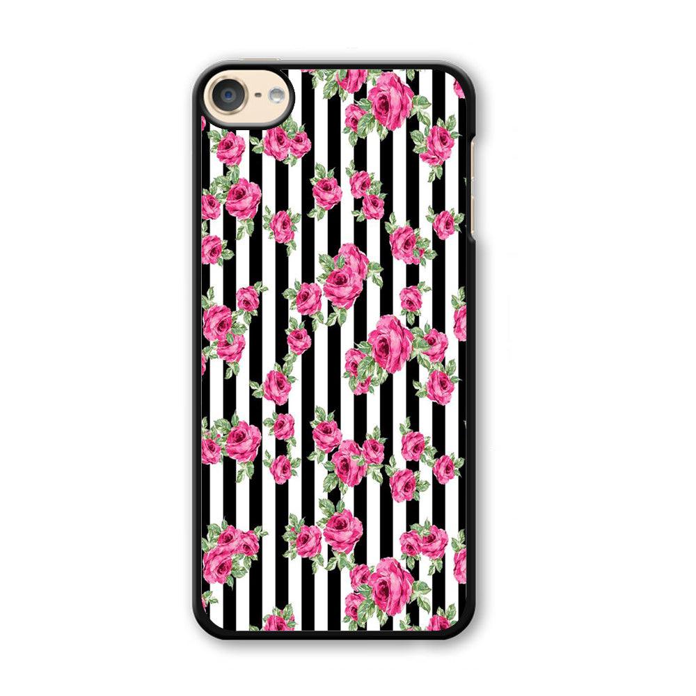 Girly Pink Rose Strip iPod Touch 6 Case-Plastic / Full Wrap (3D Case)-Xtracase