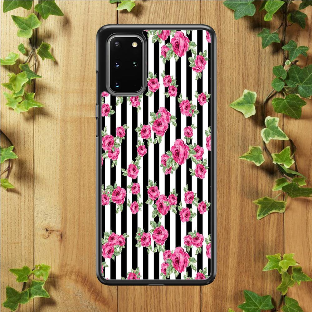 Girly Pink Rose Strip Samsung Galaxy S20 Plus Case-Rubber / Black (2D Case)-Xtracase
