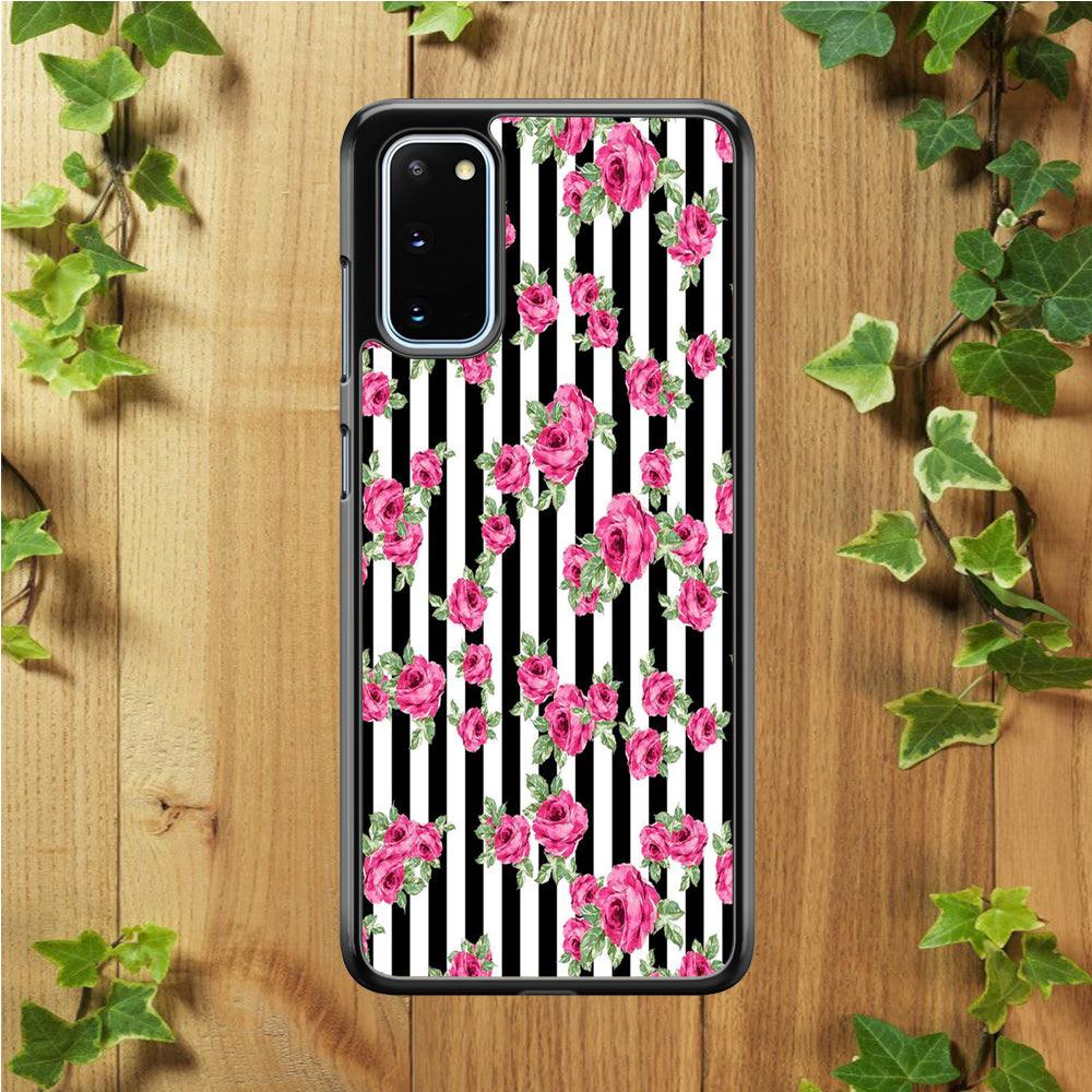 Girly Pink Rose Strip Samsung Galaxy S20 Case-Rubber / White (2D Case)-Xtracase