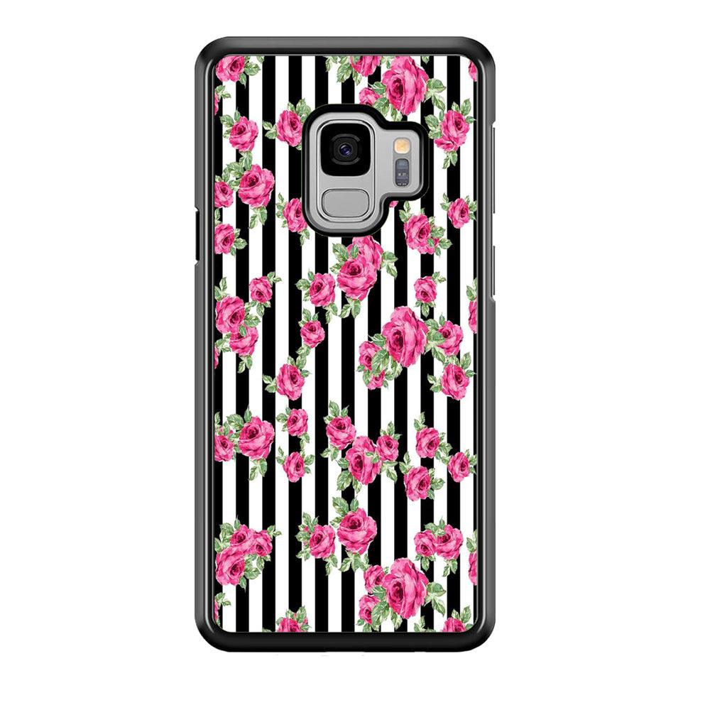 Girly Pink Rose Strip Samsung Galaxy S9 Case-Plastic / Full Wrap (3D Case)-Xtracase