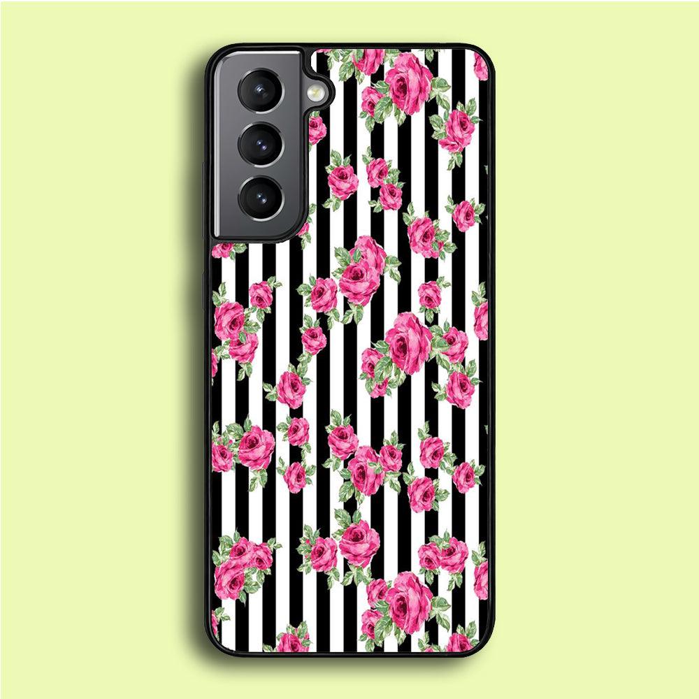 Girly Pink Rose Strip Samsung Galaxy A16 Case-Plastic / Full Wrap (3D Case)-Xtracase