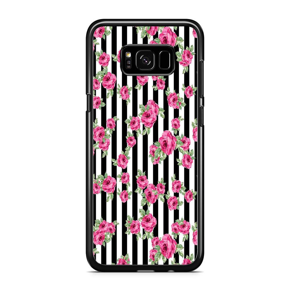 Girly Pink Rose Strip Samsung Galaxy S8 Case-Rubber / Black (2D Case)-Xtracase