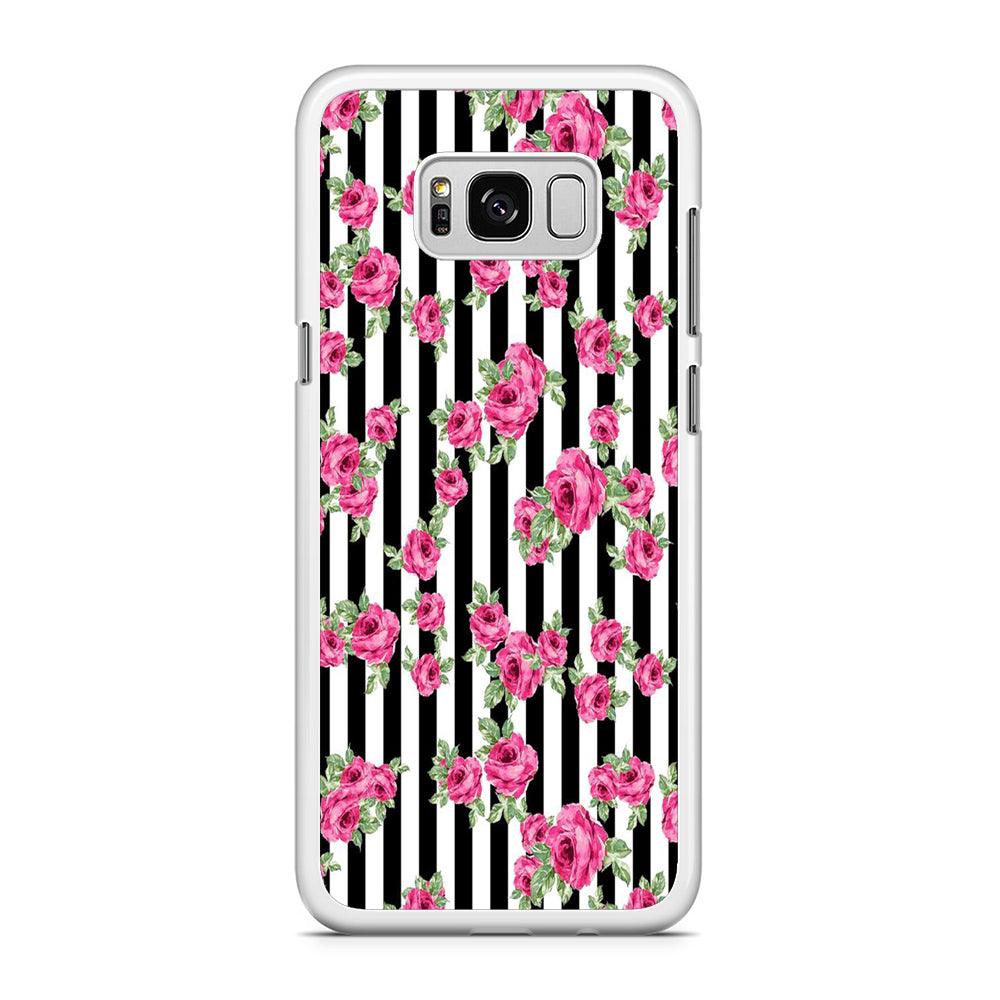 Girly Pink Rose Strip Samsung Galaxy S8 Case-Rubber / White (2D Case)-Xtracase