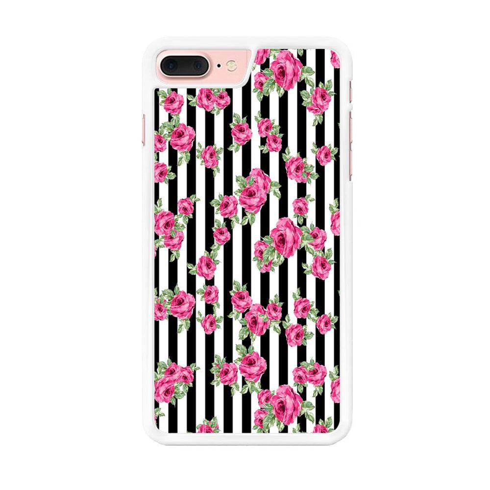 Girly Pink Rose Strip iPhone 8 Plus Case-Rubber / White (2D Case)-Xtracase