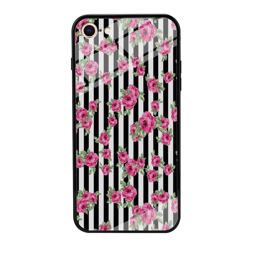 Girly Pink Rose Strip iPhone 7 Case-Tempered Glass Case-Xtracase