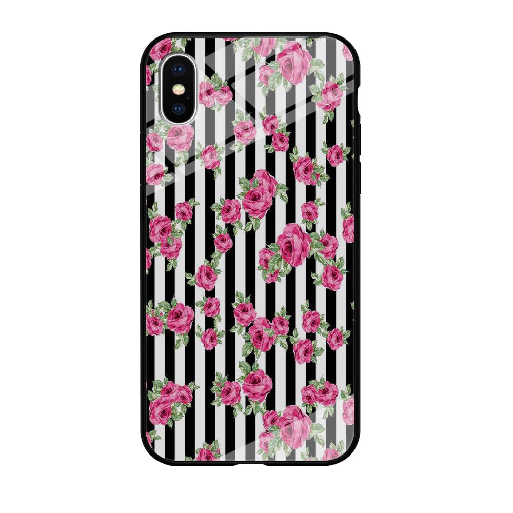Girly Pink Rose Strip iPhone X Case-Tempered Glass Case-Xtracase