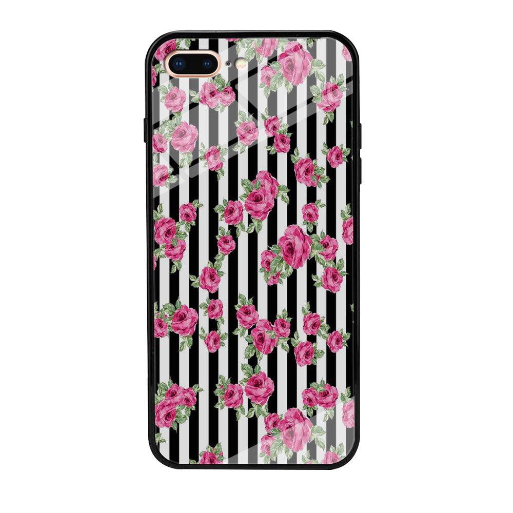 Girly Pink Rose Strip iPhone 7 Plus Case-Tempered Glass Case-Xtracase