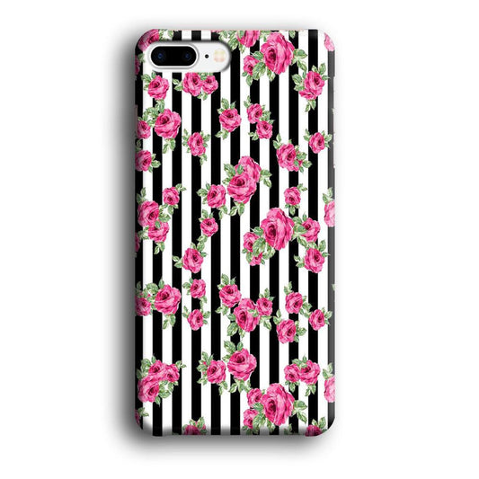 Girly Pink Rose Strip iPhone 7 Plus Case-Plastic / Full Wrap (3D Case)-Xtracase