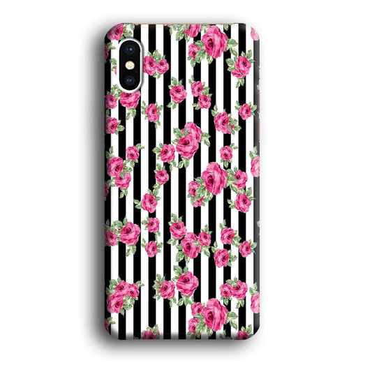 Girly Pink Rose Strip iPhone X Case-Plastic / Full Wrap (3D Case)-Xtracase