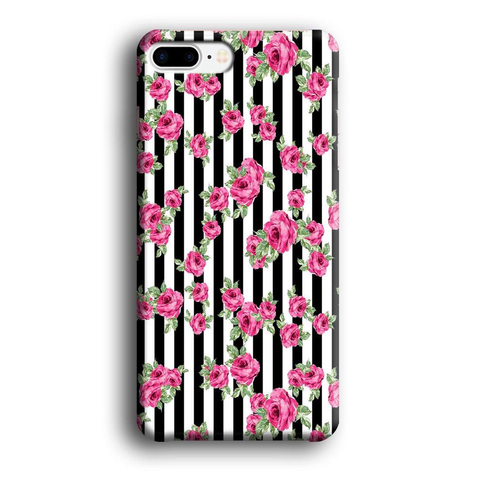 Girly Pink Rose Strip iPhone 8 Plus Case-Plastic / Full Wrap (3D Case)-Xtracase