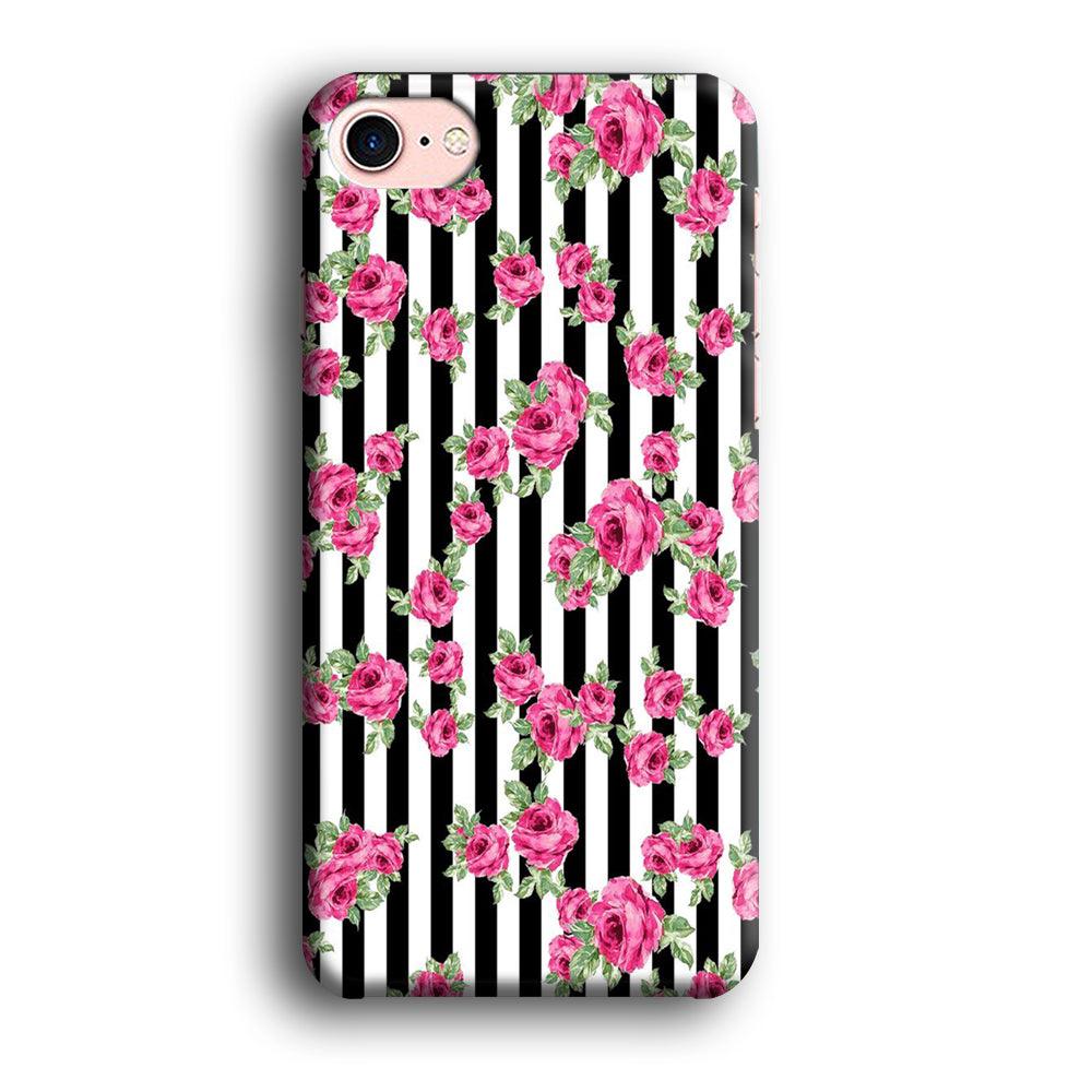 Girly Pink Rose Strip iPhone 7 Case-Plastic / Full Wrap (3D Case)-Xtracase